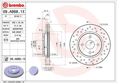 09A9681X BREMBO Тормозной диск