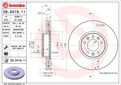 09D41911 BREMBO Тормозной диск