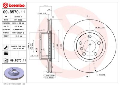 09B57011 BREMBO Тормозной диск