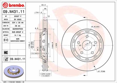 09N43111 BREMBO Тормозной диск