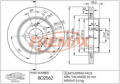 BD2562 FREMAX Тормозной диск