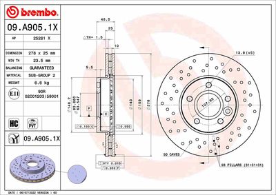 09A9051X BREMBO Тормозной диск