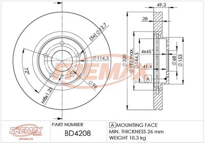 BD4208 FREMAX Тормозной диск