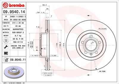 09954011 BREMBO Тормозной диск