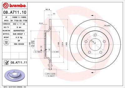 08A71111 BREMBO Тормозной диск