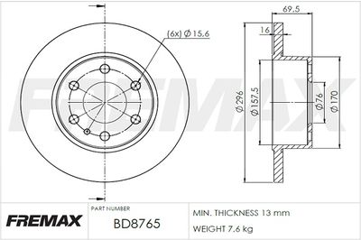 BD8765 FREMAX Тормозной диск