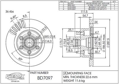 BD7097KT FREMAX Тормозной диск