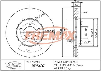 BD5407 FREMAX Тормозной диск