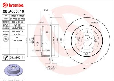 08A60010 BREMBO Тормозной диск