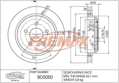 BD5050 FREMAX Тормозной диск