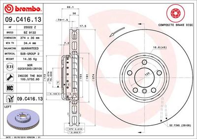 09C41613 BREMBO Тормозной диск