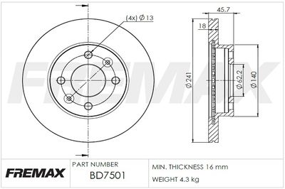 BD7501 FREMAX Тормозной диск