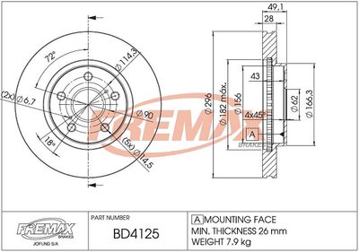 BD4125 FREMAX Тормозной диск