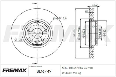 BD6749 FREMAX Тормозной диск