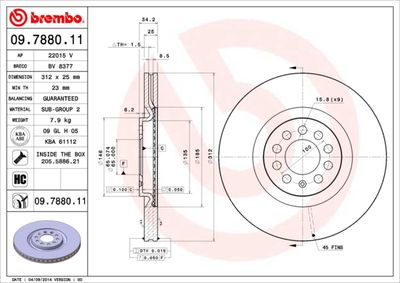 09788011 BREMBO Тормозной диск