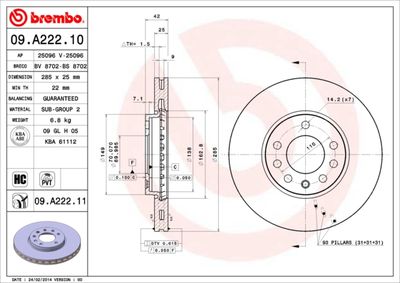 09A22210 BREMBO Тормозной диск