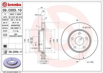 09C00311 BREMBO Тормозной диск