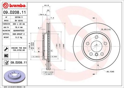 09D20811 BREMBO Тормозной диск