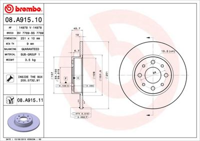 08A91511 BREMBO Тормозной диск