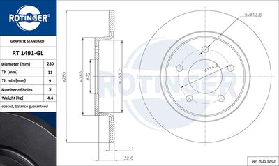 RT1491GL ROTINGER Тормозной диск