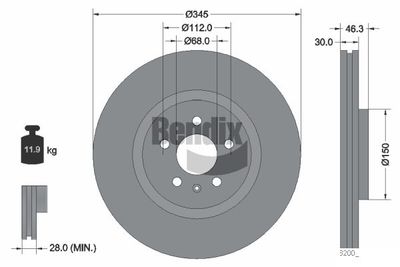 BDS2052 BENDIX Braking Тормозной диск