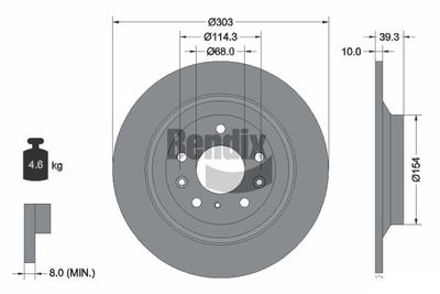 BDS2208 BENDIX Braking Тормозной диск