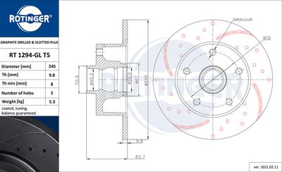 RT1294GLT5 ROTINGER Тормозной диск