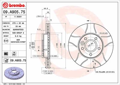 09A90575 BREMBO Тормозной диск