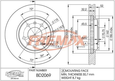 BD2069 FREMAX Тормозной диск