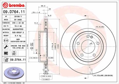 09D76411 BREMBO Тормозной диск