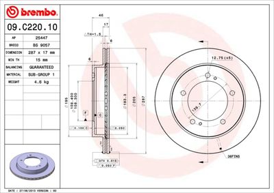 09C22010 BREMBO Тормозной диск