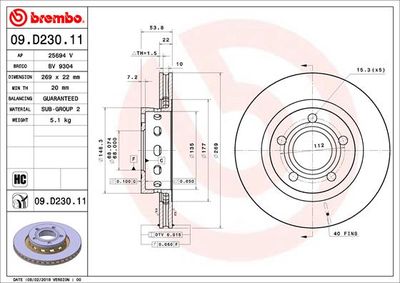 09D23011 BREMBO Тормозной диск