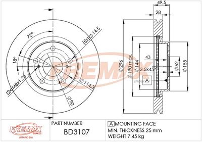 BD3107 FREMAX Тормозной диск