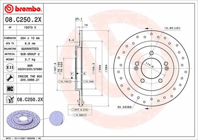 08C2502X BREMBO Тормозной диск