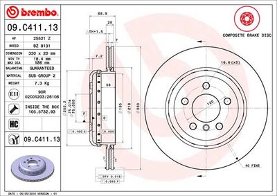 09C41113 BREMBO Тормозной диск