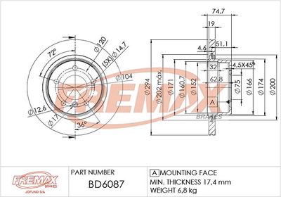 BD6087 FREMAX Тормозной диск