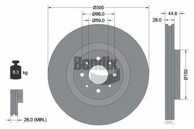 BDS2054 BENDIX Braking Тормозной диск