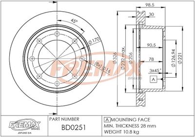 BD0251 FREMAX Тормозной диск