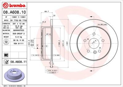 08A60810 BREMBO Тормозной диск