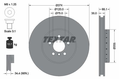 92266025 TEXTAR Тормозной диск