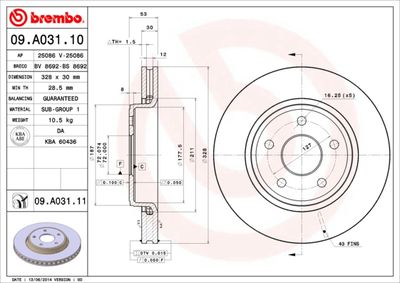 09A03111 BREMBO Тормозной диск