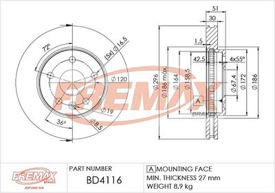 BD4116 FREMAX Тормозной диск