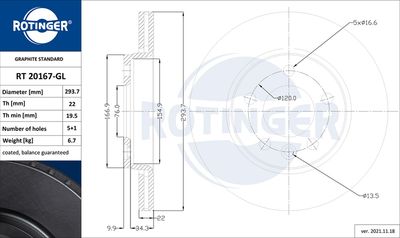 RT20167GL ROTINGER Тормозной диск