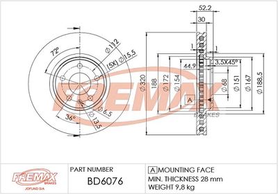 BD6076 FREMAX Тормозной диск