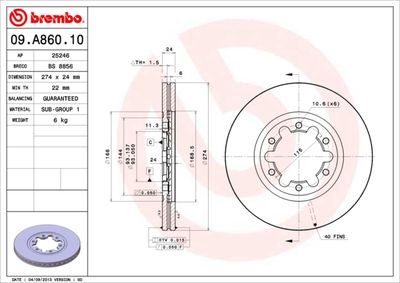 09A86010 BREMBO Тормозной диск