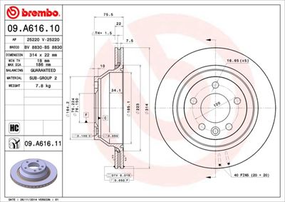 09A61611 BREMBO Тормозной диск