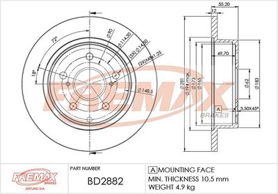 BD2882 FREMAX Тормозной диск