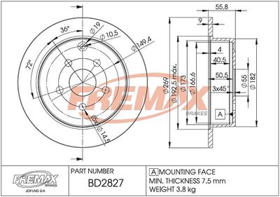 BD2827 FREMAX Тормозной диск