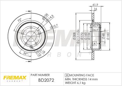 BD2072 FREMAX Тормозной диск