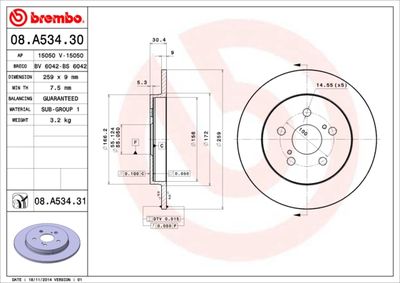 08A53431 BREMBO Тормозной диск